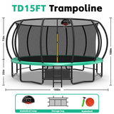 Trampolín grande de 15 pies para patio trasero con revestimiento antioxidante