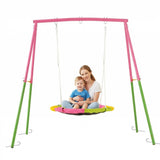 440lbs 40" Saucer Swing with Frame for Kids Outdoor, Heavy Duty Metal Swing Set with Adjustable Ropes & Ground Anchors, A-Frame Backyard Playset for Playground, Toddlers Ages 3+, Pink