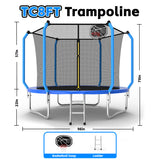 MERSCO 8FT Blue Junior Trampoline - Compact Design with Basketball Hoop