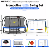 Mersco 12FT Heavy Duty Trampoline with Enclosure Net & Swing Set Outdoor Big Trampoline for Backyard, Kids Trampoline with Basketball Hoop, 1320LBS Capacity (Blue)