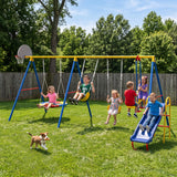 MERSCO 6-in-1 Backyard Swing Set with Slide - Blue & Yellow