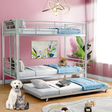 Netrum Twin over Twin Bunk Bed with Trundle,Twin Bunk beds with Ladder & Guardrail,Triple Metal Bunk Beds Frame with Bottom Storage Space for Adults Bedroom,Dorm,Guest Room,Silver