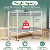 Netrum Twin over Twin Bunk Beds,Twin Bunk beds with Ladder & Guardrail,Metal Bunk Beds Frame with Bottom Storage Space for Adults Bedroom,Dorm,Guest Room,White