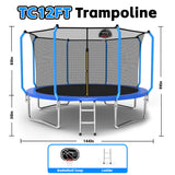 MERSCO 12FT Blue Super Series Trampoline - Safety Curved Pole Design