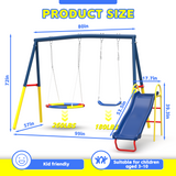 Mersco Swing Set for Backyard with Slide, Swing Heavy Duty 440lbs Metal Outdoor Swing Stand, Contain 1 Saucer 32" & 1 Belt Seat 26.2" &Slide for Playground, Backyard Playset