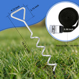 MERSCO 4-Pack Windproof Trampoline Stakes Anchor Kit - Heavy Duty Steel Spiral Ground Anchors with Tie Down Straps for Trampolines, Tents, Sheds & Playsets (Silver)