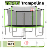 MERSCO 14FT Green Trampoline - 6-Leg Heavy Duty Design with Pro-Backboard