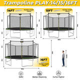 MERSCO 15FT Heavy Duty Outdoor Trampoline with Enclosure Net - Black Green