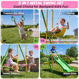 MERSCO 5-in-1 Backyard Swing Set with Slide - Pink & Green