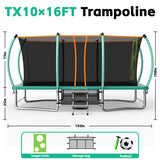 MERSCO 10x16FT Green Premium Rectangle Trampoline with Basketball Hoop