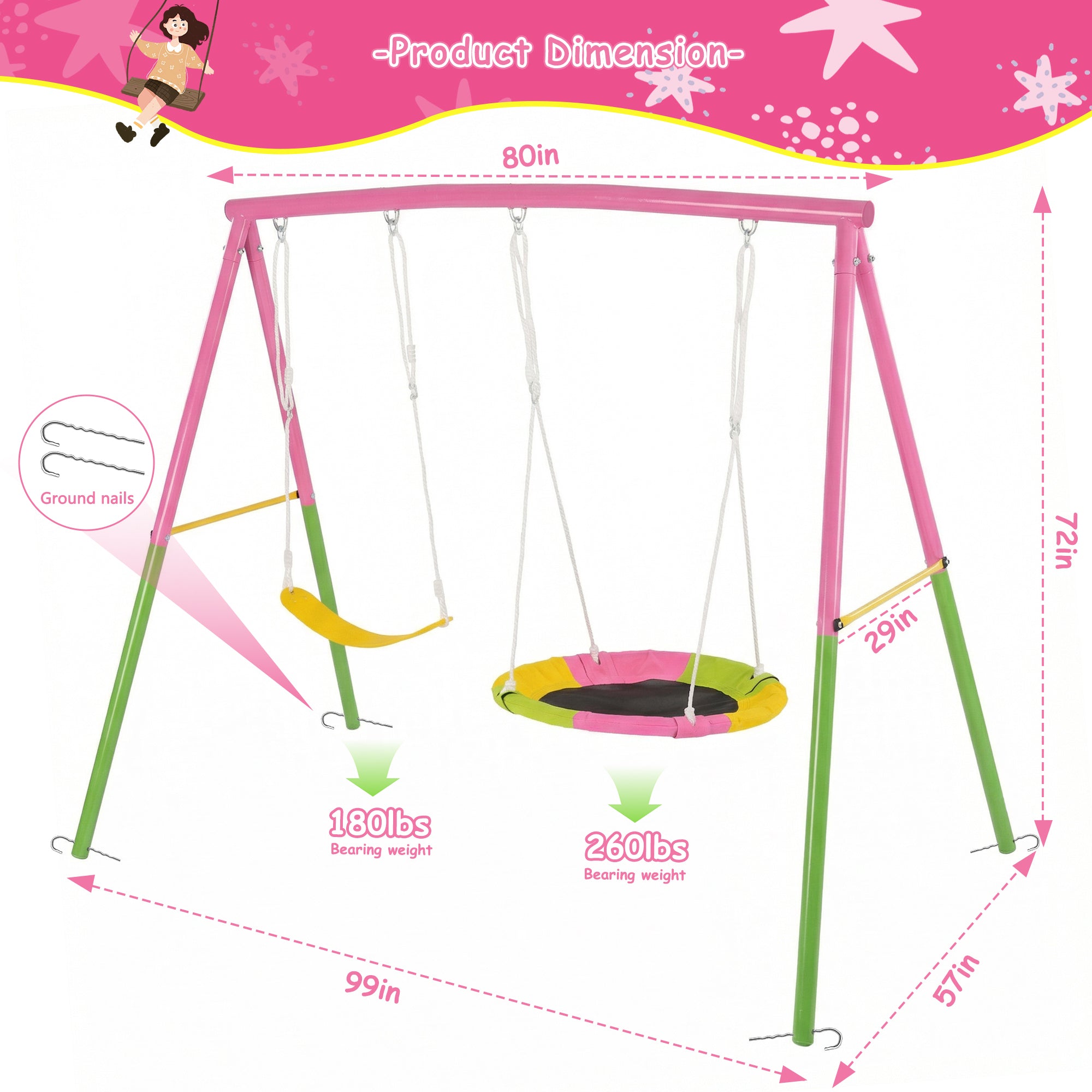2-in-1 Double Swing Set | Pink Saucer & Belt Seat | MERSCO – MS