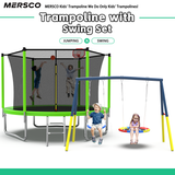 Mersco 10FT Heavy Duty Trampoline with Enclosure Net & Swing Set Outdoor Big Trampoline for Backyard, Kids Trampoline with Basketball Hoop, 960LBS Capacity,Birthday & Holiday Gifts for Kids,Green