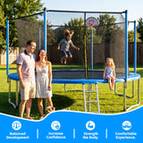 MERSCO 14FT Blue Trampoline with 6 W-Shaped Legs & Pro-Style Basketball Hoop