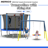 Mersco 10FT Heavy Duty Trampoline with Enclosure Net & Swing Set Outdoor Big Trampoline for Backyard,Kids Trampoline with Basketball Hoop,960LBS Capacity,Birthday & Holiday Gifts for Kids,Blue