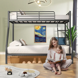 Netrum Twin over Full Bunk Bed for Adults Teens,Heavy-Douty Metal Bunk Beds Frame with Wall Fastener Screws,Ladder & Full-Length Guardrail, Black