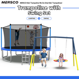 Mersco 14FT Heavy Duty Trampoline with Enclosure Net & Swing Set Outdoor Big Trampoline for Backyard,Kids Trampoline with Basketball Hoop,1320LBS Capacity,Birthday & Holiday Gifts for Kids,Blue