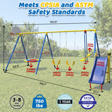 MERSCO 6 in 1 Backyard Swing Set for Kids with Basketball Hoop, Seesaw, Slide & 3 Adjustable Swings - 630lbs Capacity Heavy Duty Metal Outdoor Playground Set