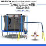Mersco 8FT Heavy Duty Trampoline with Enclosure Net & Swing Set Outdoor Big Trampoline for Backyard,Kids Trampoline with Basketball Hoop,960LBS Capacity,Birthday & Holiday Gifts for Kids,Blue