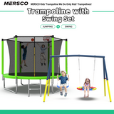 Mersco 8FT Heavy Duty Trampoline with Enclosure Net & Swing Set Outdoor Big Trampoline for Backyard, Kids Trampoline with Basketball Hoop, 960LBS Capacity,Birthday & Holiday Gifts for Kids,Green