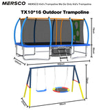 Mersco 10x16FT 4-in-1 Trampoline with Swing Set , Enclosure Net, Recreational Trampoline, Outdoor Kids and Adults Trampoline for Backyard, Beach, Birthday Gifts ,Blue
