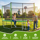 MERSCO 16FT Green Trampoline - Massive Rebounder with Rigid Basketball Hoop
