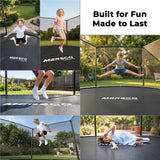 MERSCO 15FT Heavy Duty Outdoor Trampoline with Enclosure Net - Black Green