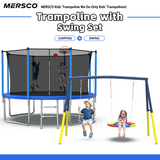 "Mersco 12FT Heavy Duty Trampoline with Enclosure Net & Swing Set Outdoor Big Trampoline for Backyard,Kids Trampoline with Basketball Hoop,1320LBS Capacity,Birthday & Holiday Gifts for Kids,Blue "