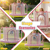 MERSCO 55" Kids Indoor Trampoline with Elephant Basketball Hoop and Safety Enclosure