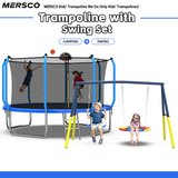 Mersco 14FT Trampoline with Enclosure Net,Swing Set, Outdoor Trampoline with Basketball Hoop for Kid,1320 LBS Trampoline with Swing Set for Backyard,Birthday & Holiday Gifts for Kids,Blue