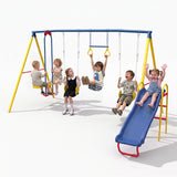 MERSCO 5-in-1 Backyard Swing Set with Slide - Blue & Yellow