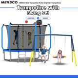 Mersco 8FT Trampoline with Enclosure Net,Swing Set, Outdoor Trampoline with Basketball Hoop for Kid,1320 LBS Trampoline with Swing Set for Backyard,Birthday & Holiday Gifts for Kids,Blue