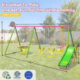 MERSCO 6-in-1 Backyard Swing Set with Slide - Pink & Green