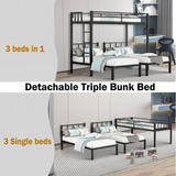 Netrum Triple Twin Bunk Beds,Twin over Twin over Twin Bunk Bed Frame with Full-Length Guardrail and Ladder,Metal 3 bunk beds for Bedroom,can Separat into 3 Twin Size Beds,Black