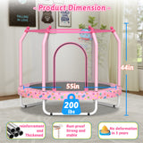 Pink 55" Handle Kids Indoor ToddlersTrampoline With Hoop
