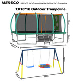 Mersco 10x16FT 4-in-1 Trampoline with Swing Set ,Enclosure Net, Recreational Trampoline, Outdoor Kids and Adults Trampoline for Backyard, Beach, Birthday Gifts ,Green