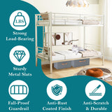 Netrum Twin over Twin Bunk Beds,Twin Bunk beds with Ladder & Guardrail,Metal Bunk Beds Frame with Bottom Storage Space for Adults Bedroom,Dorm,Guest Room,Silver