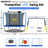 Mersco 10FT Trampoline with Enclosure Net,Swing Set, Outdoor Trampoline with Basketball Hoop for Kid,1320 LBS Trampoline with Swing Set for Backyard,Birthday & Holiday Gifts for Kids,Blue