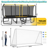 MERSCO 12x18FT Rectangular Trampoline with Patent No-Gap Enclosure Net & 16x7FT Soccer Goal Post Set, Heavy-Duty Backyard Sports Arena Training Combo for Kids, Teens & Adults
