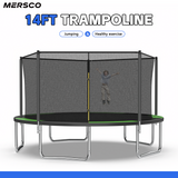 Mersco 14ft Heavy Duty Outdoor Trampoline for Kids, Backyard Trampoline with Basketball Hoop and Enclosure Net, Loading 1320 lbs,Green