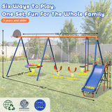 MERSCO 6-in-1 Backyard Swing Set with Slide - Blue & Orange