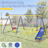 MERSCO 6-in-1 Backyard Swing Set with Slide - Blue & Yellow