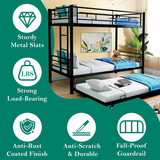 Netrum Twin over Twin Bunk Bed with Trundle,Twin Bunk beds with Ladder & Guardrail,Triple Metal Bunk Beds Frame with Bottom Storage Space for Adults Bedroom,Dorm,Guest Room,Black