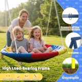 440lbs 40" Saucer Swing with Frame for Kids Outdoor, Heavy Duty Metal Swing Set with Adjustable Ropes & Ground Anchors, A-Frame Backyard Playset for Playground, Toddlers Ages 3+, Blue