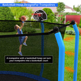 Mersco 14ft Trampoline for Kids & Adults with Enclosure Net, Basketball Hoop, Ladder,1320LBS Capacity Heavy-Duty Rebounder Trampoline Set for Backyard/School (Blue)