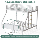 Netrum Twin XL over Queen Bunk Bed for Adults,Heavy Duty Metal Bunk Beds Frame with Wall Fastener Screws,Ladder & Full-Length Guardrail,White