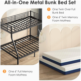 Netrum Twin Over Full Metal Bunk Bed Set with 6" Mattresses Included, All-in-One Bunk Bed for Teens/Adults, Heavy Duty Sturdy Frame with Ladder & Guardrail, with Memory Foam Mattress, Easy Assembly