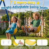 MERSCO 6 in 1 Backyard Swing Set for Kids with Basketball Hoop, Seesaw, Slide & 3 Adjustable Swings - 630lbs Capacity Heavy Duty Metal Outdoor Playground Set