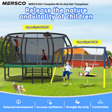 Mersco 14FT Heavy Duty Trampoline with Enclosure Net & Swing Set Outdoor Big Trampoline for Backyard, Kids Trampoline with Basketball Hoop, 1320LBS Capacity (Green)