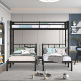 Netrum Triple Twin Bunk Beds,Twin over Twin over Twin Bunk Bed Frame with Full-Length Guardrail and Ladder,Metal 3 bunk beds for Bedroom,can Separat into 3 Twin Size Beds,Black