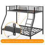 Netrum Twin over Full Bunk Bed for Adults Teens,Heavy-Douty Metal Bunk Beds Frame with Wall Fastener Screws,Ladder & Full-Length Guardrail, Black